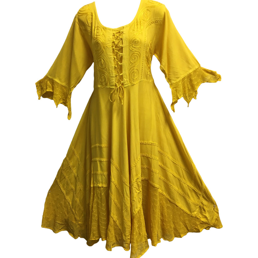 Missy Plus Embroidered Boho Renaissance Stonewashed Bell Sleeve Long Dress - Ambali Fashion Dresses 