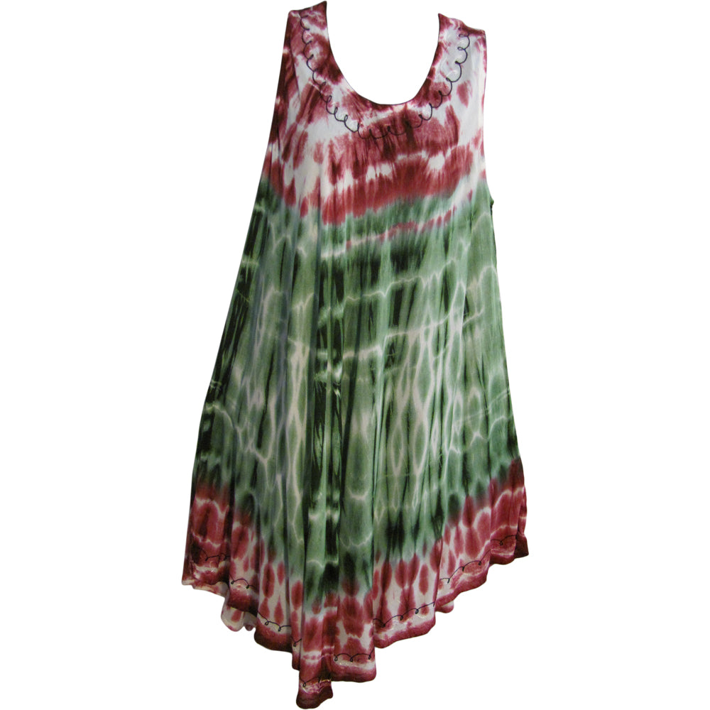 Indian Tie-Dye Embroidered Sleeveless Caftan Boho Sundress Bina - Ambali Fashion Dresses 