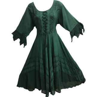 Missy Plus Embroidered Boho Renaissance Stonewashed Bell Sleeve Long Dress
