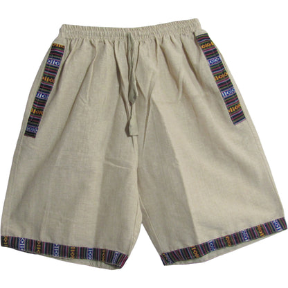 Men's Woven Cotton Elastic Drawstring Three-Pocket Ethnic Print Shorts - Ambali Fashion Men's Shorts 