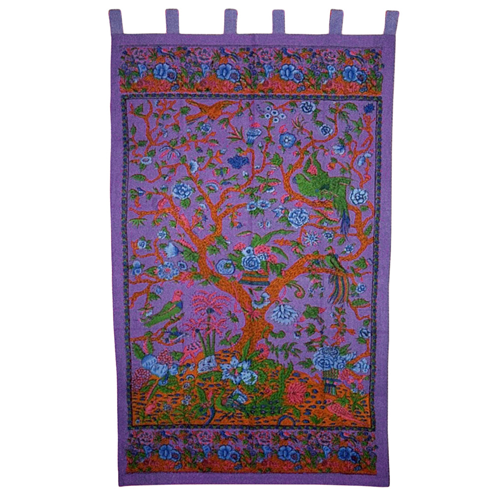 Purple Tree of Life Print Indian Bohemian Cotton Tab Top Curtain Panel - Ambali Fashion Tapestries 