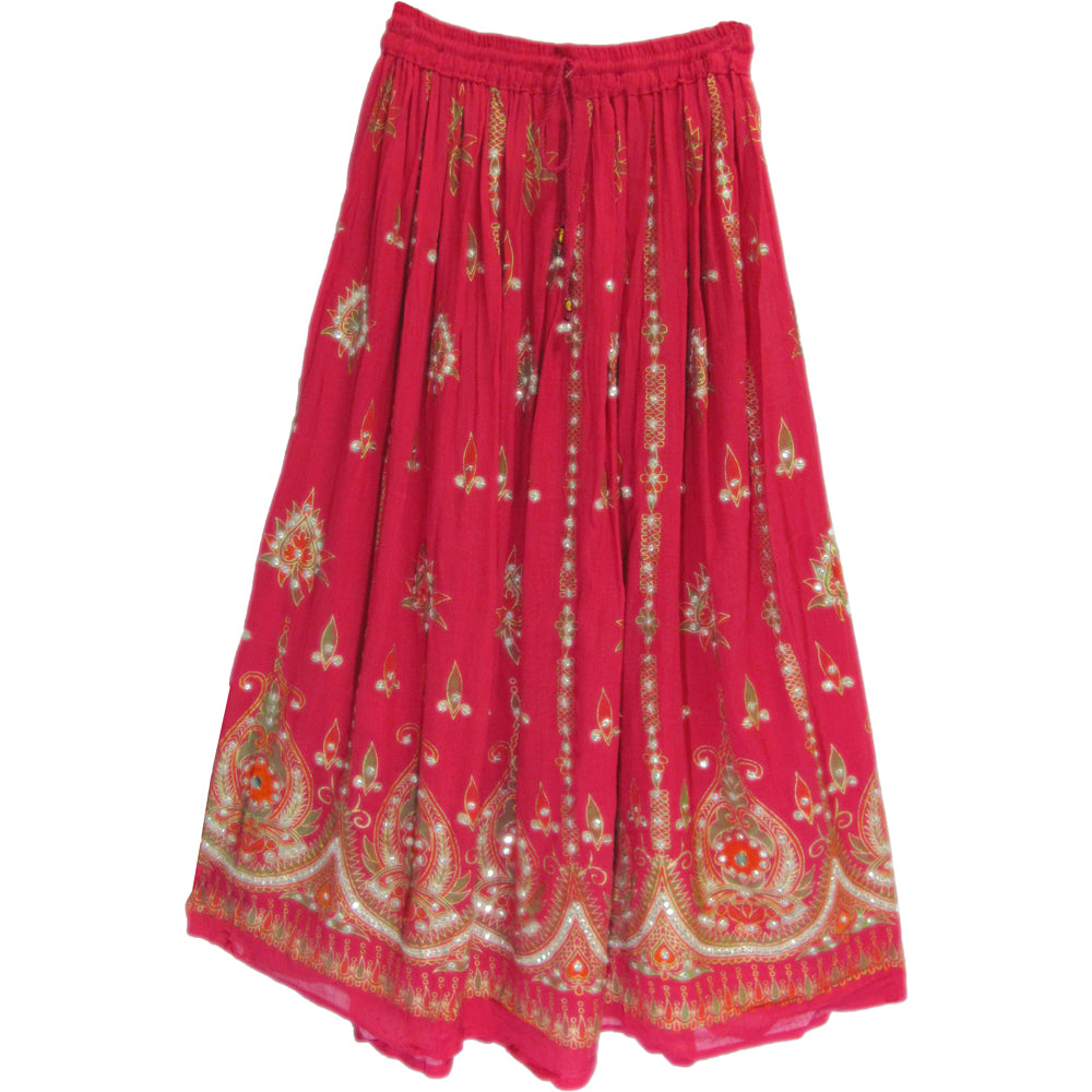 Womens Indian Sequin Crinkle Broomstick Gypsy Long Skirt - Ambali Fashion Skirts 
