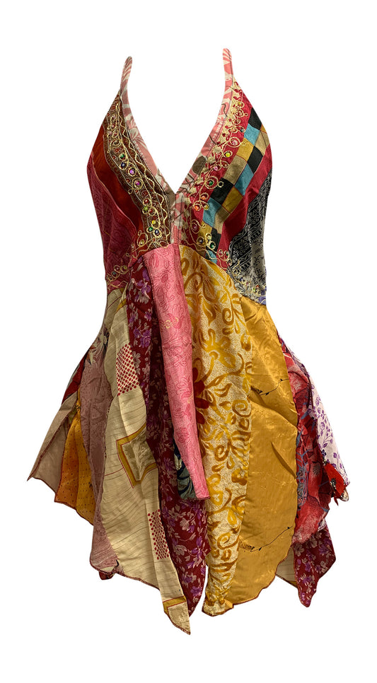 Boho Handmade Patchwork Fair Trade Halter Neck Indian Silk Sari Blouse Top - Ambali Fashion Blouses 