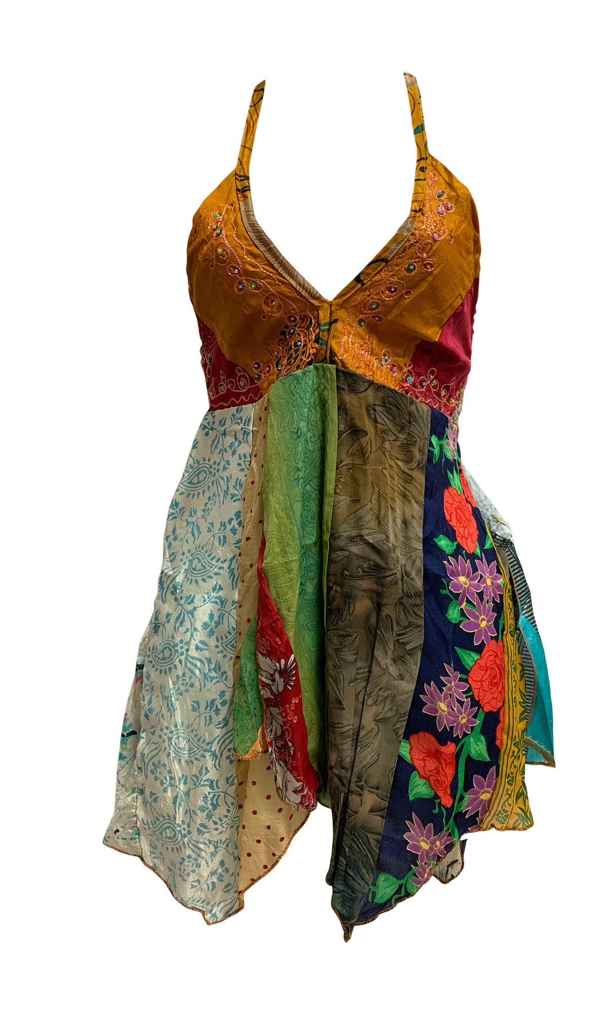 Boho Handmade Patchwork Fair Trade Halter Neck Indian Silk Sari Blouse Top - Ambali Fashion  accessory, beachwear, bohemian, boho, casual, classic, fair trade, fashion, festival, handmade, hi