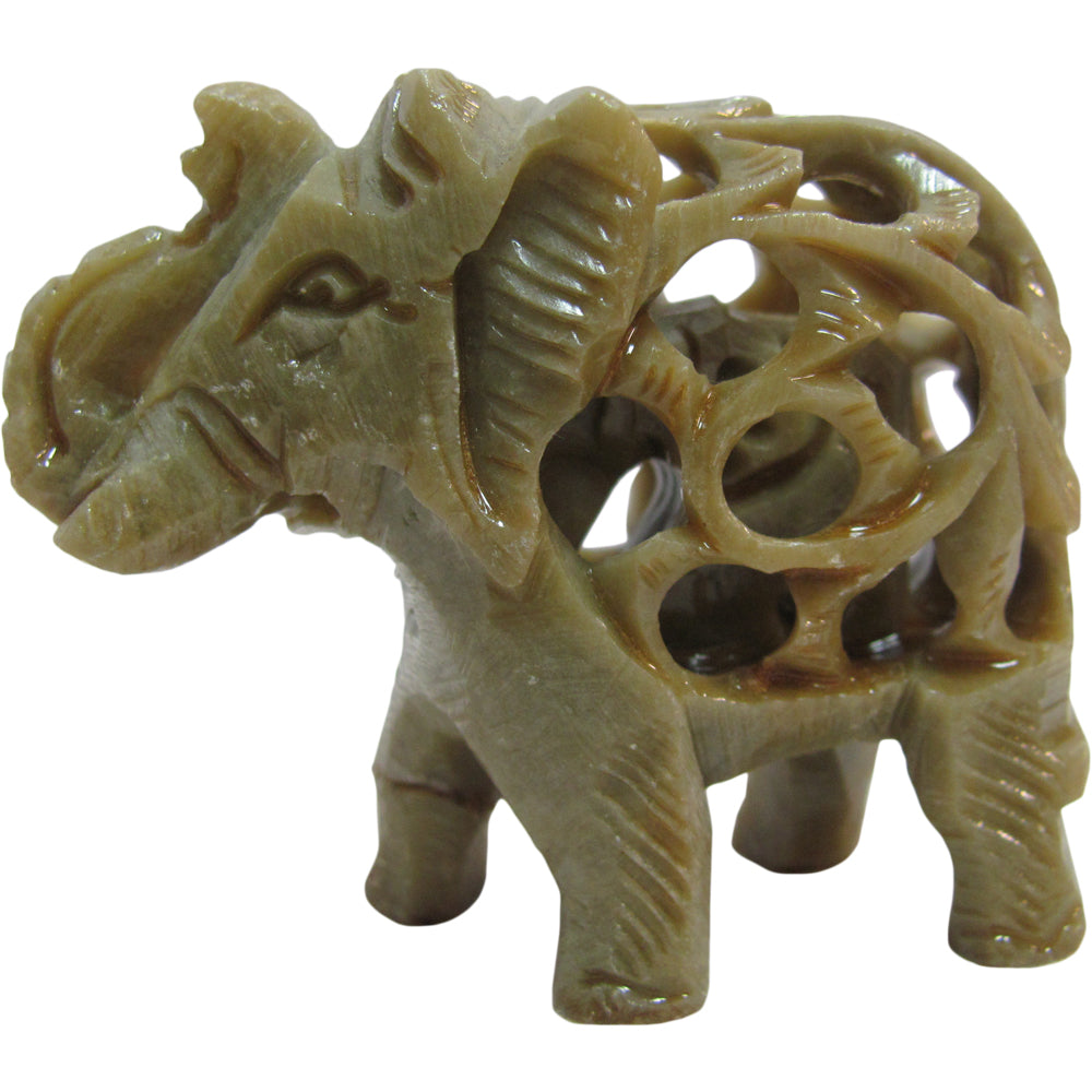 Collectible Handmade Soapstone Indian Carving Elephant Statue Sculpture Figurine 2.5" - Ambali Fashion Home Accents 