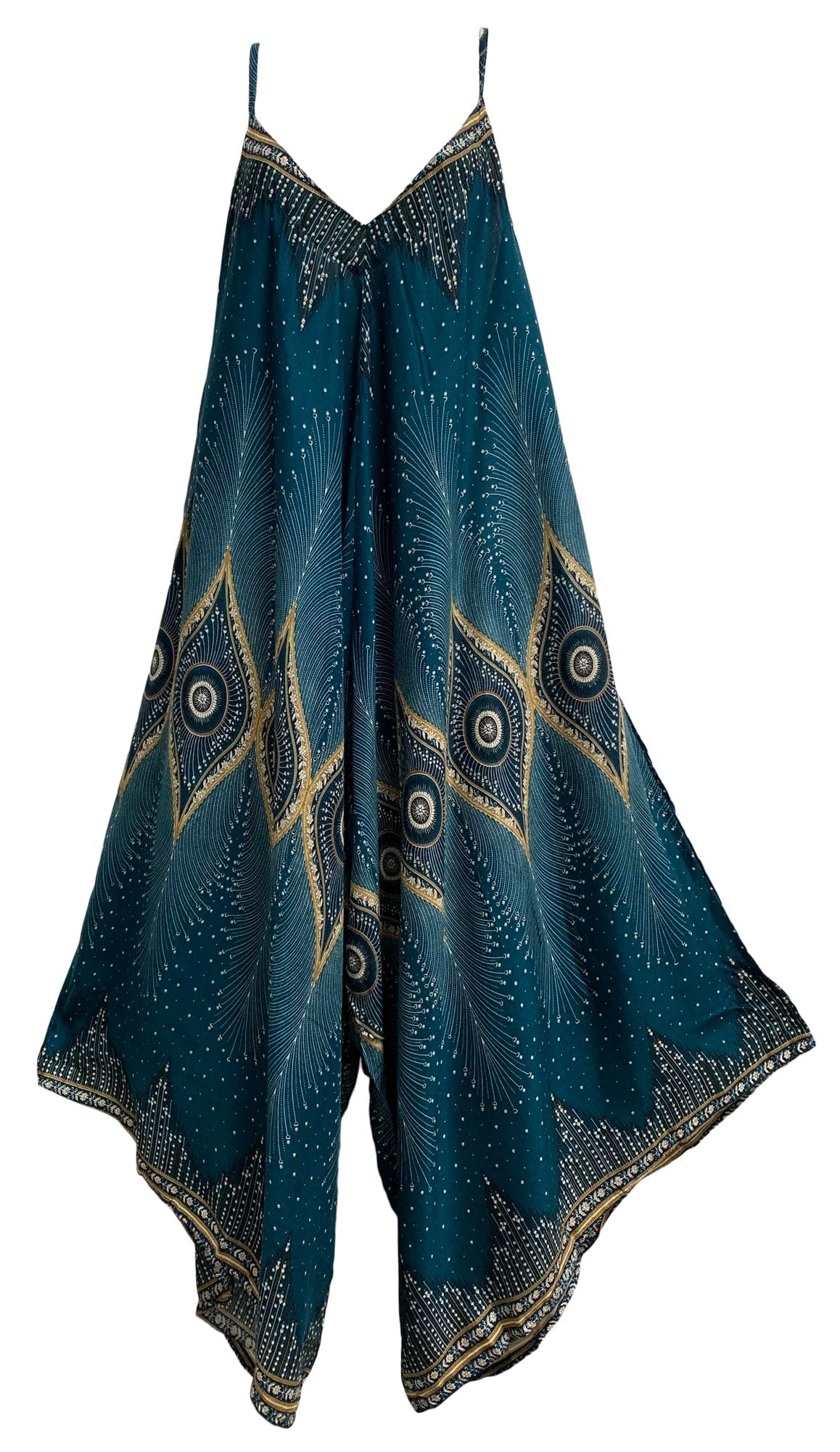 Bohemian Loose Fit Peacock Ethnic Print Cotton Harem Jumpsuit Palazzo Jumper - Ambali Fashion Women's Pants 