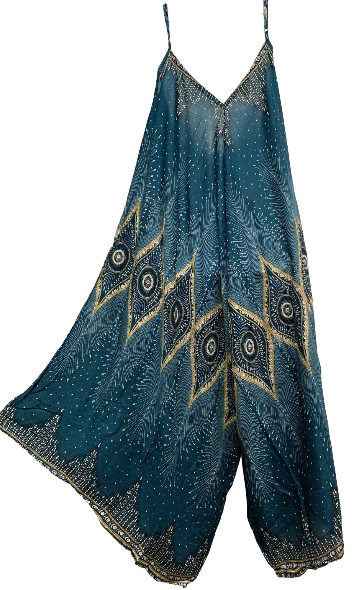 Bohemian Loose Fit Peacock Ethnic Print Cotton Harem Jumpsuit Palazzo Jumper - Ambali Fashion Women's Pants 
