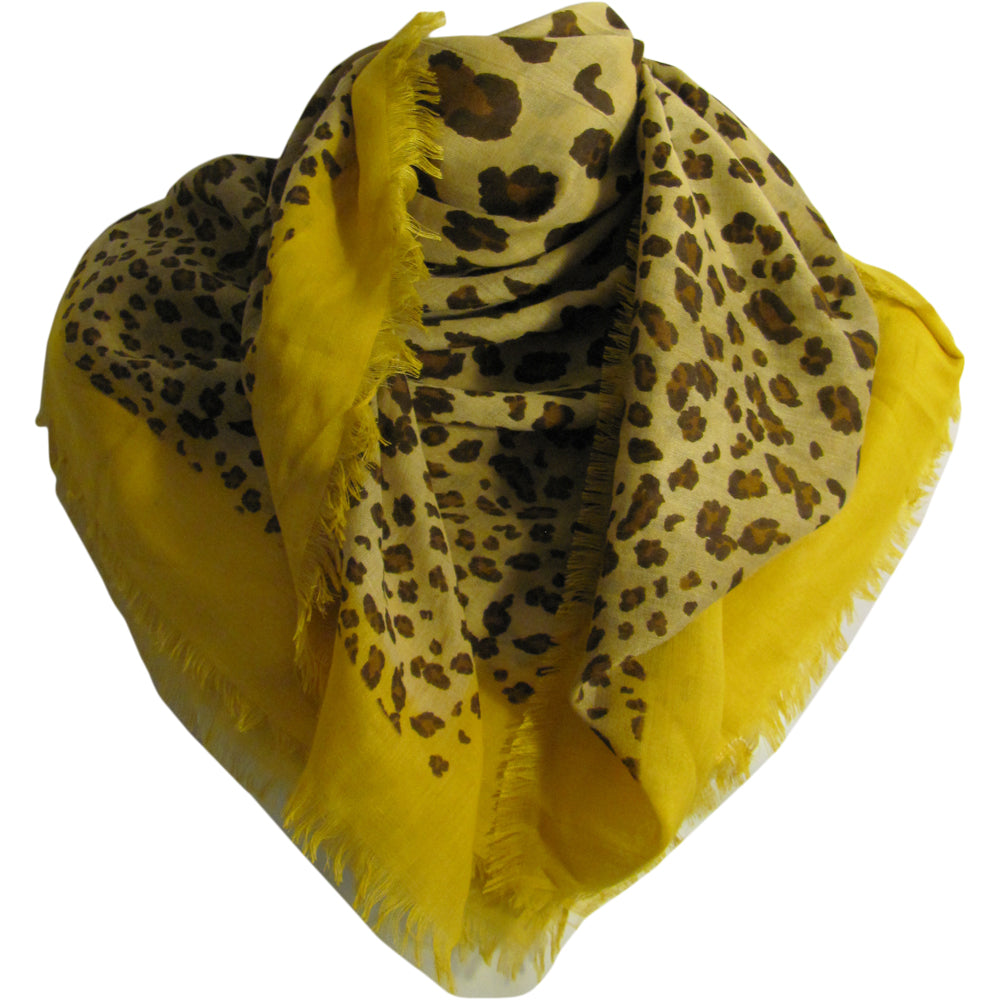 Yellow Trendy Unisex Soft Leopard Print Scarf Shawl JK402 - Ambali Fashion Evening Scarves 
