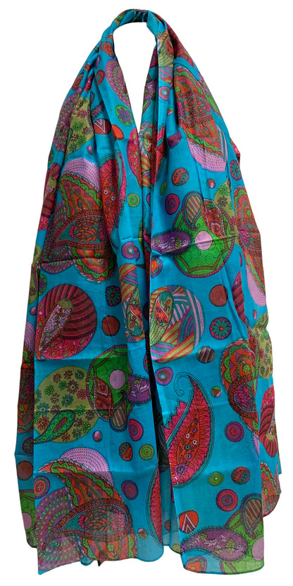 Indian Cotton Multicolor Paisley Floral Bohemian Fashion Scarf Sarong - Ambali Fashion Cotton Scarves 