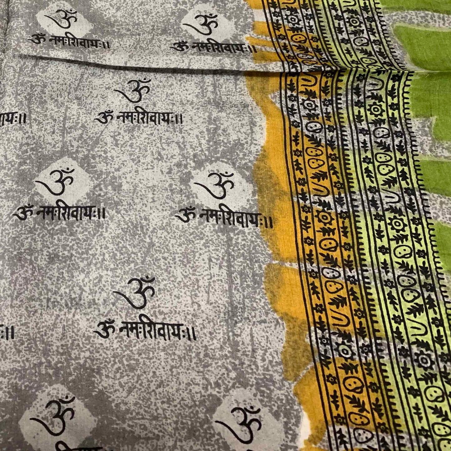 Tie-Dye Om Namah Shivay Silk Scarf Shawl Muffler (Gray) - Ambali Fashion Silk Scarves 