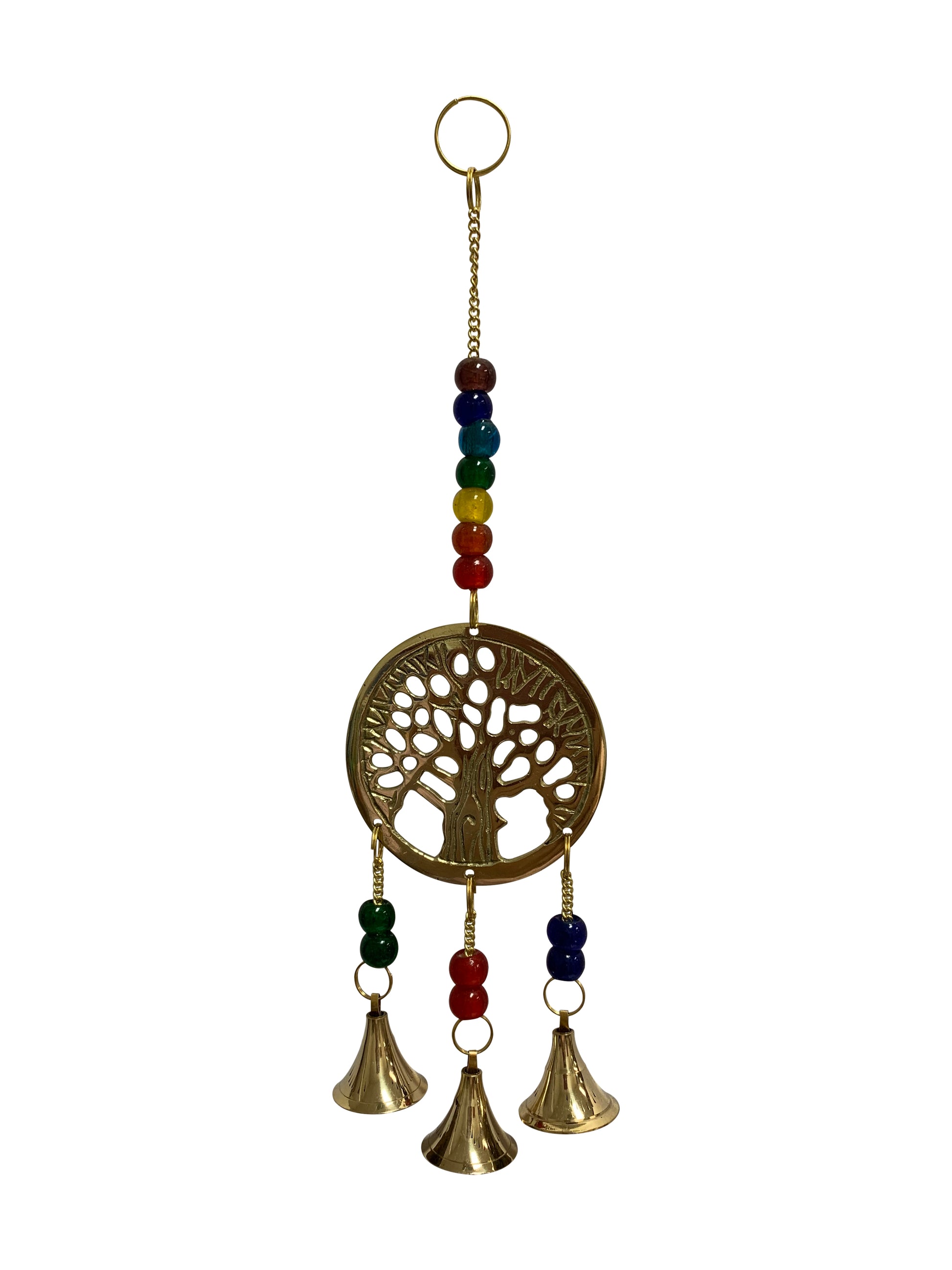 Brass Tree of Life Decorative Beaded Home and Garden Wall Hanging Three Wind Bell Chime - Ambali Fashion Wind Chimes 