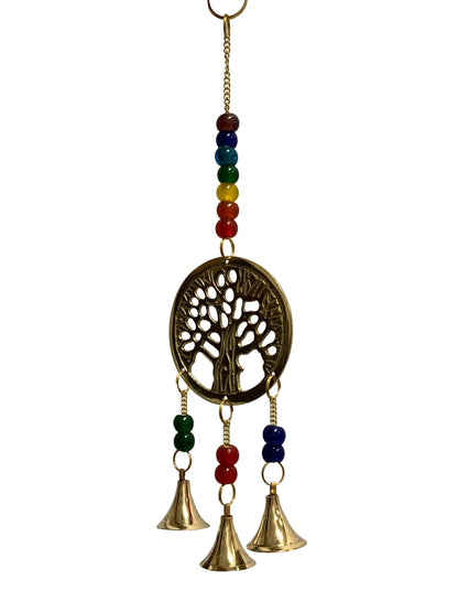 Brass Tree of Life Decorative Beaded Home and Garden Wall Hanging Three Wind Bell Chime - Ambali Fashion Wind Chimes 
