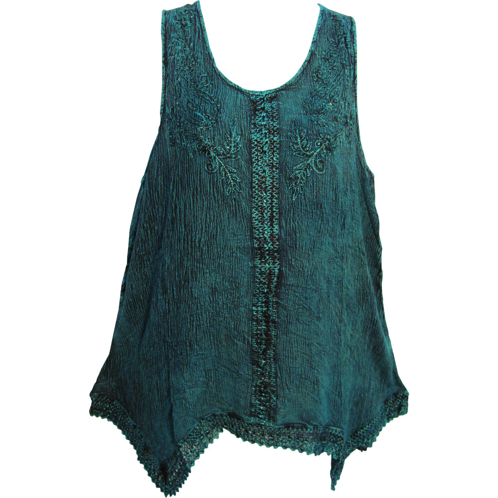 Indian Bohemian Marble Wash Embroidered Cotton Sleeveless Cami Blouse Top - Ambali Fashion Blouses 