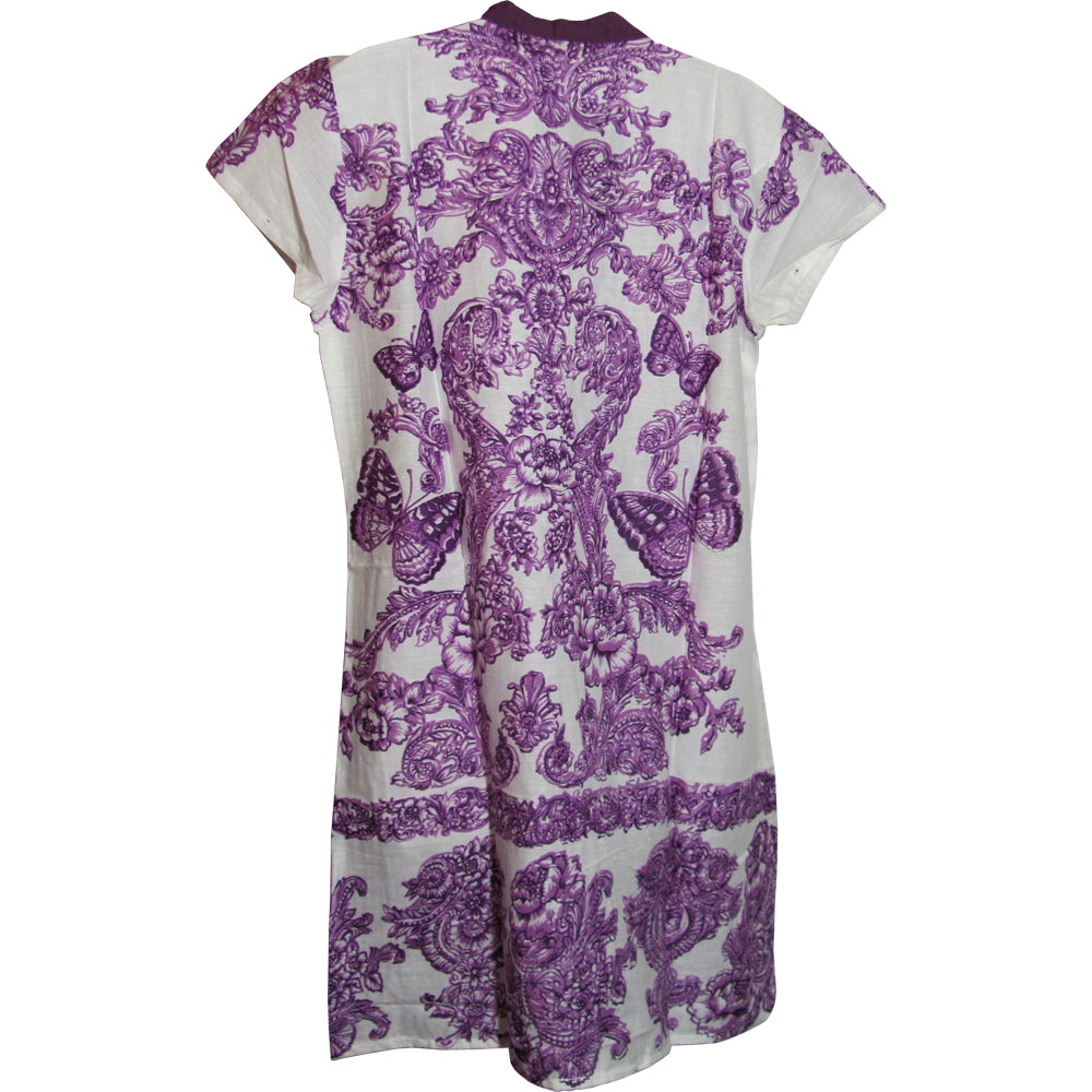 Indian Cotton Button Down Floral Butterfly Short Sleeve Shift Dress - Ambali Fashion Dresses 