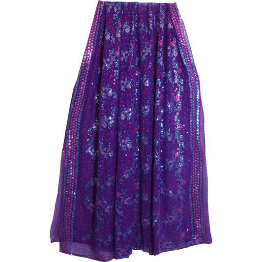 Purple Shimmering Embroidered Georgette Sequined Fabric Sari Scarf Shawl Wrap - Ambali Fashion Evening Scarves 