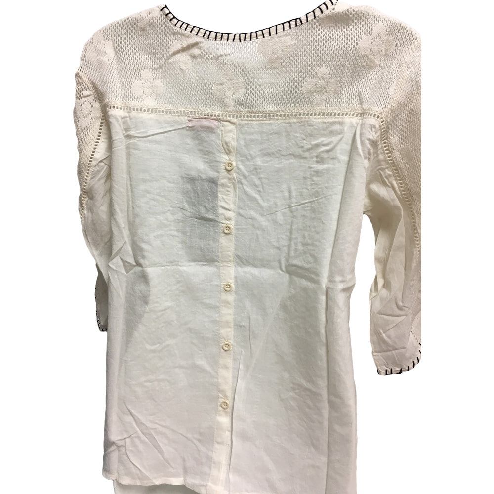 Bohemian Missy Plus Cotton Lace Embroidered 3/4 Sleeve Peasant Blouse Top