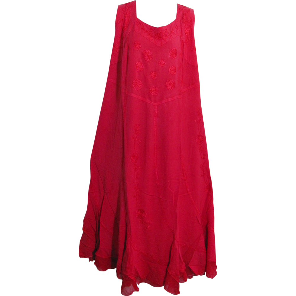 Women's Plus Fuchsia Embroidered Stonewashed Sleeveless Long Dress - Ambali Fashion Dresses beach, bohemian, casual, fair trade, gypsy, maternity, summer, trendy