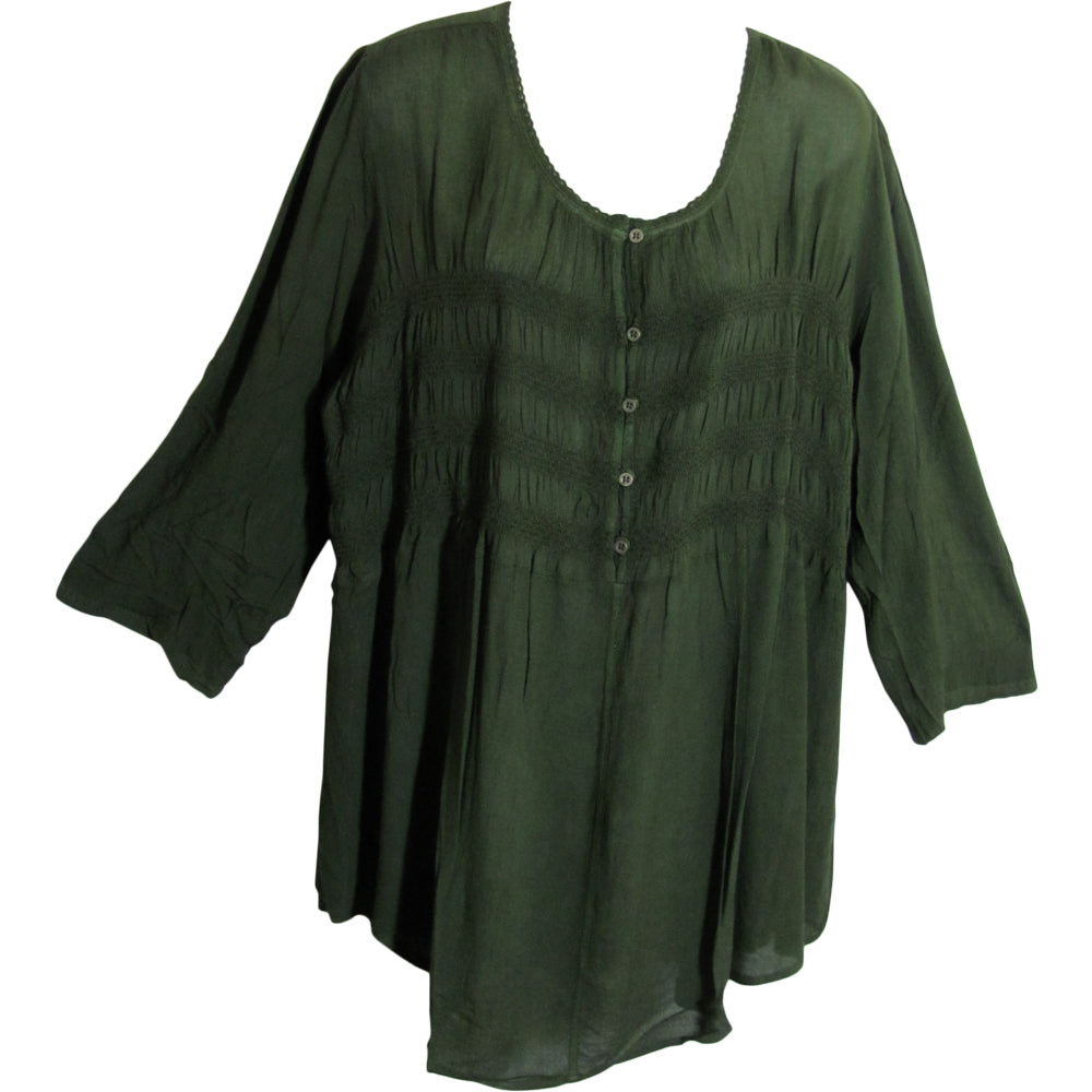 Women's Plus Smocked 3/4 Sleeve Bohemian Peasant Top Blouse - Ambali Fashion Blouses 