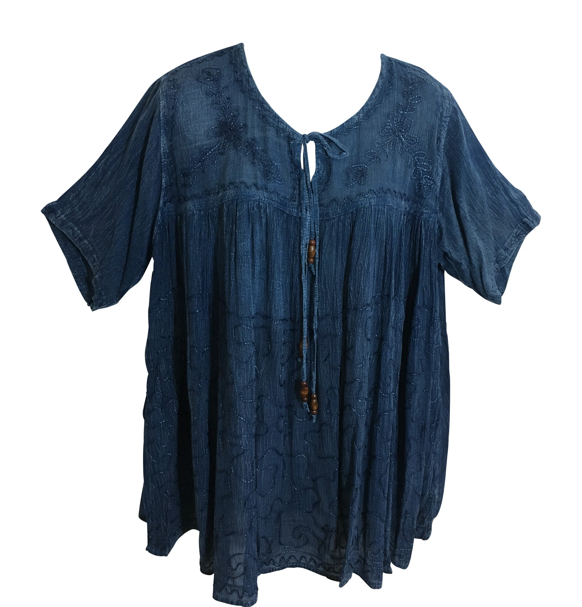 Missy Plus Bohemian Embroidered Short Sleeve Gauze Cotton Peasant Top Blouse - Ambali Fashion Blouses 
