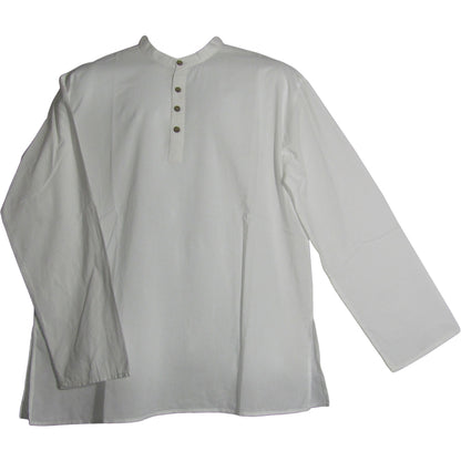 Yoga Indian Cotton Mandarin Collar Long Sleeve White Kurta Tunic Shirt - Ambali Fashion Men's Tunics 