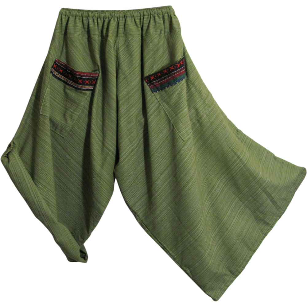 Unisex Ethnic Hippie Cotton Pinstripe Goucho Baggy Samurai Harem Capri Pants Saadhu - Ambali Fashion Men's Pants 