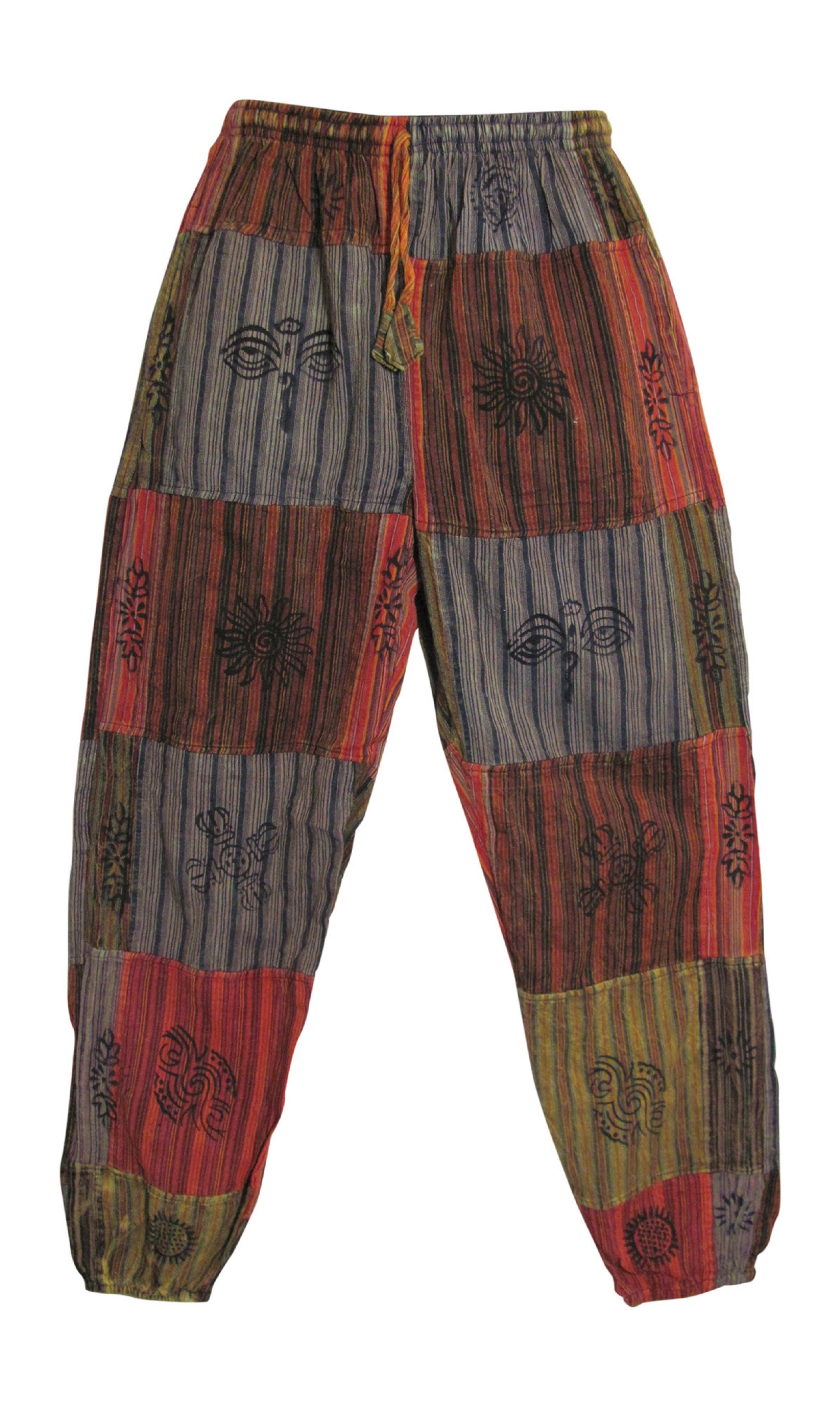 Mens Stonewashed Cotton Bohemian Ethnic Print Patchwork Harem Pants –  Ambali Fashion