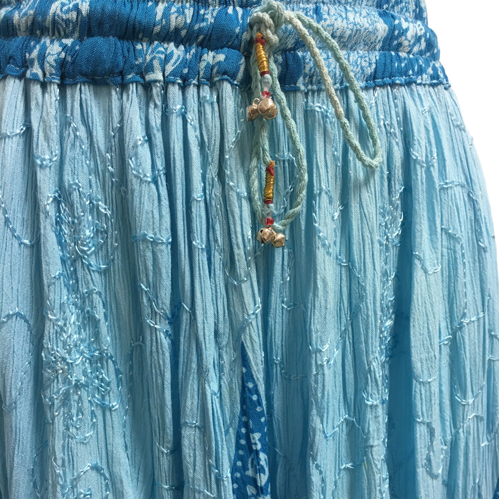 Indian Ethnic Print Embroidered Crinkle Long Broomstick Skirt No108 - Ambali Fashion Skirts 