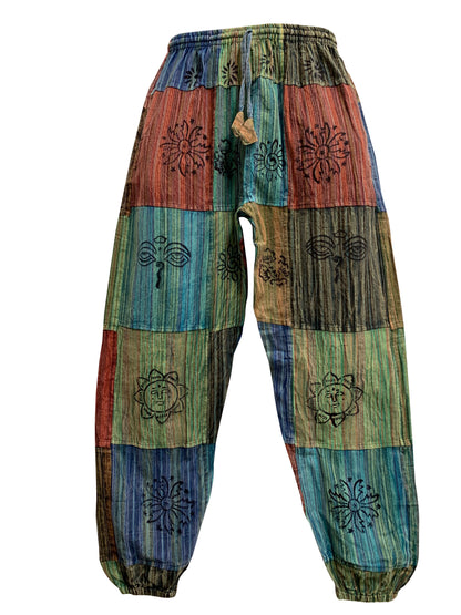 Unisex Cotton Ethnic Print Patchwork Harem Pants