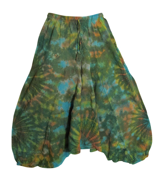 Men's Vintage Hippie Aladdin Tie-Dye Stonewashed Cotton Yoga Baggy Harem Pants Green - Ambali Fashion Men's Pants 
