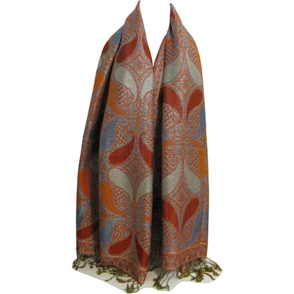 Reversible Shimmering Ethnic Paisley Pashmina Silk Scarf Shawl - Ambali Fashion Pashminas 