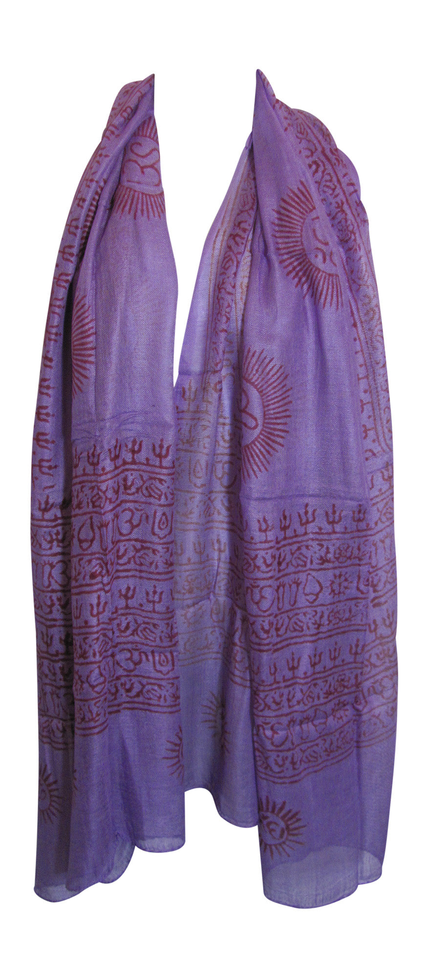 Ethnic Om (Aum) Mantra Sanskrit Block Print Long Indian Cotton Scarf - Ambali Fashion Cotton Scarves accessory, bohemian, boho, casual, classic, eastern, ethnic, gypsy, hippie, meditation, ne