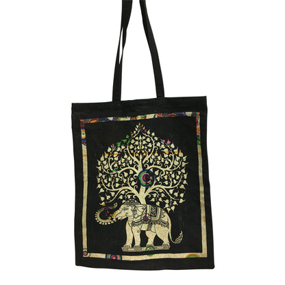Indian Ethnic Block Printing Elephant Tree Design Shopping Cotton Tote Bag - Ambali Fashion Tote Bag bookbag, canvas, ethnic, fair trade, reusable, satchel, shopping, summer, tote, travel, un