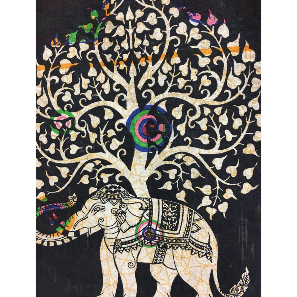 Indian Ethnic Block Printing Elephant Tree Design Shopping Cotton Tote Bag - Ambali Fashion Tote Bag bookbag, canvas, ethnic, fair trade, reusable, satchel, shopping, summer, tote, travel, un