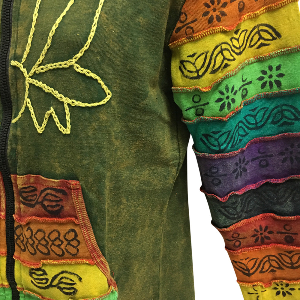 Ethnic Embroidered Stonewashed Designer Cotton Jacket Hoodie Outerwear - Ambali Fashion Jackets autumn, bohemian, casual, classic, coat, gypsy, hippie, spring, sweater, sweatshirt, travel, un