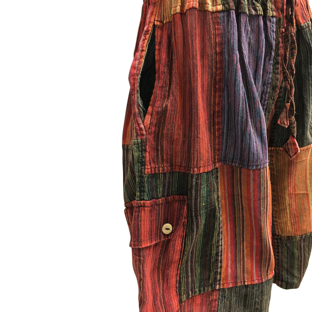 Men's Ethnic Print Stonewashed Cotton Patchwork Cargo Shorts - Ambali Fashion Men's Shorts 