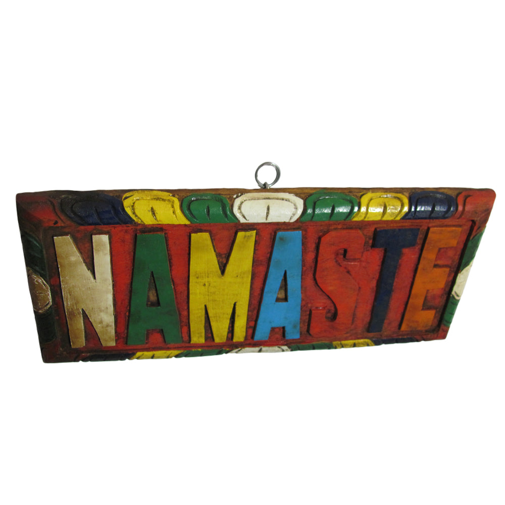 Vintage Hand-Carved Namaste Wooden Wall Plaque (12" x 5.5") - Ambali Fashion Home Accents 