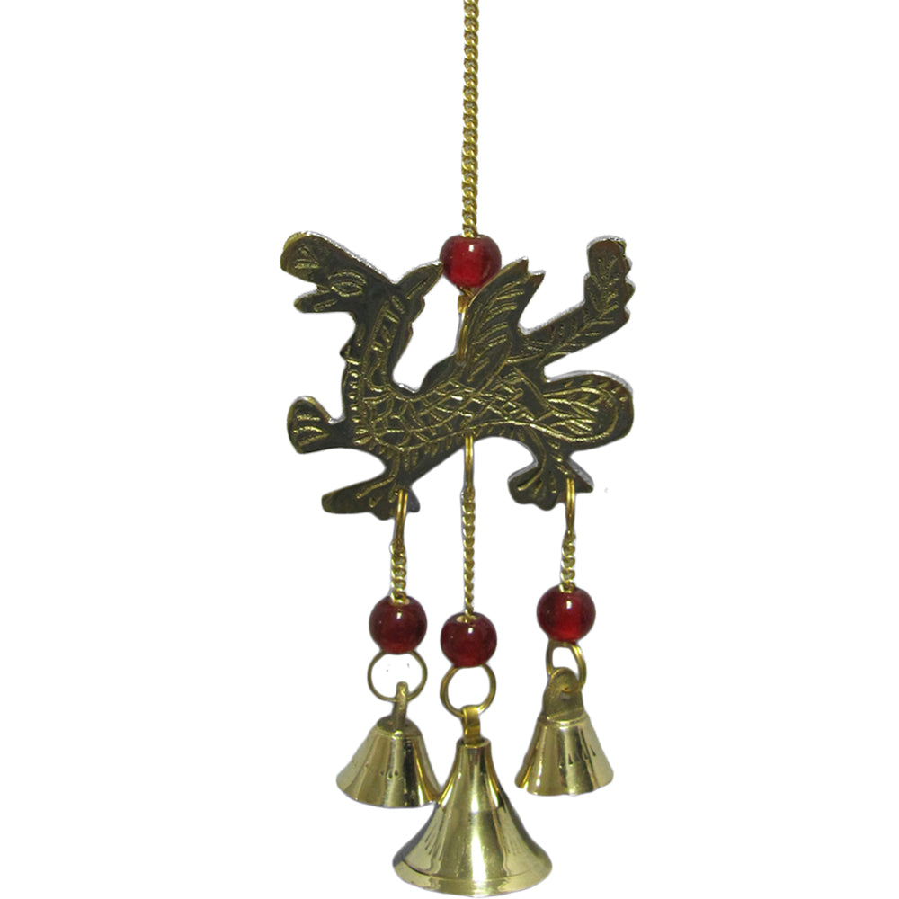 9" Zen Feng Shui Garden Dragon Brass Wind Chime w/ Glass Beads & Bells