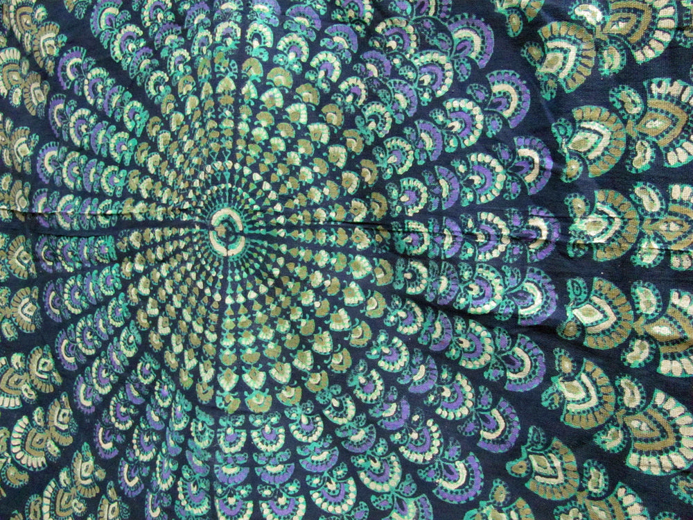 India Navy Blue Handloomed Cotton Mandala Peacock Tab Top Panel Curtain Window Covering - Ambali Fashion Tapestries 