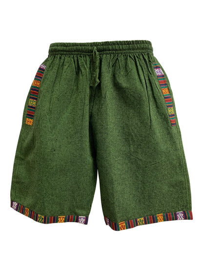 Men's Woven Cotton Elastic Drawstring Three-Pocket Ethnic Print Shorts