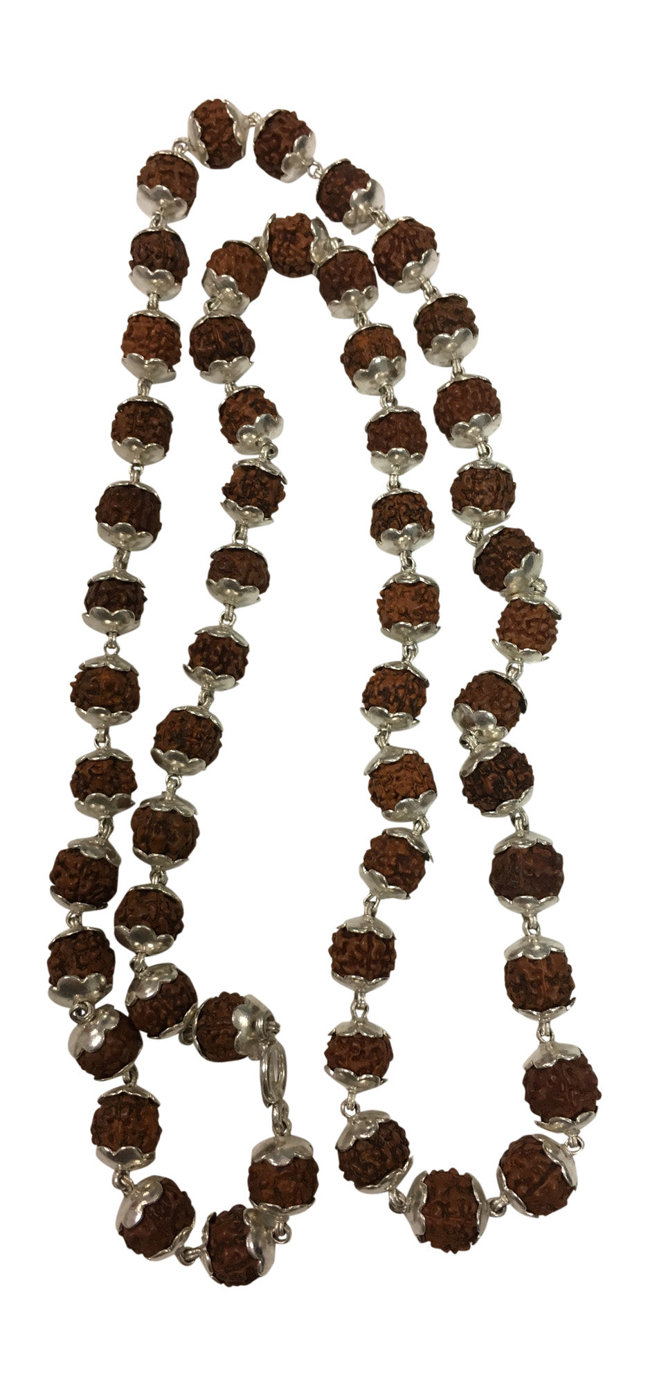 Handmade 54ct Indian Pure Silver Capped Rudraksha Yoga Mala Bead Necklace - Ambali Fashion Necklaces accessory, bohemian, boho, casual, classic, eastern, ethnic, gypsy, hippie, meditation, ne