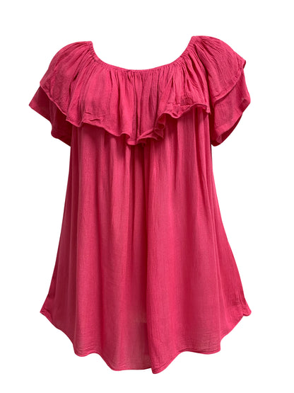 Women's Boho Bohemian Ruffled Spaghetti Strap Drop Shoulder Peasant Blouse Tube Top