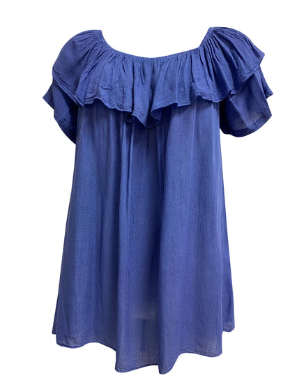 Women's Boho Bohemian Ruffled Spaghetti Strap Drop Shoulder Peasant Blouse Tube Top