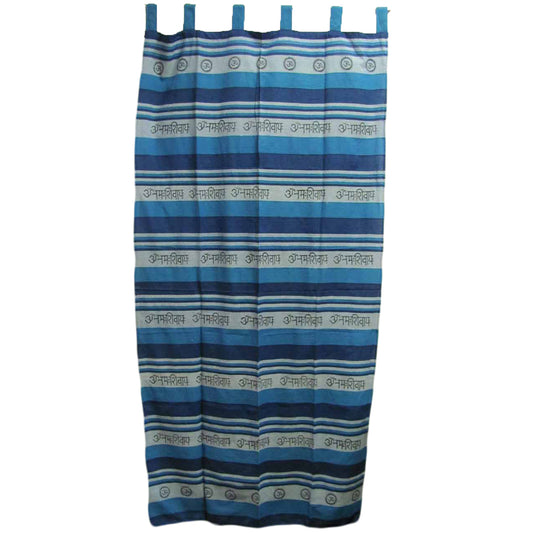 Indian Home Decor Bohemian Om Namah Shivay Sanskrit Meditation Yoga Blue Cotton Curtain - Ambali Fashion Tapestries 