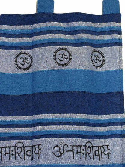 Indian Home Decor Bohemian Om Namah Shivay Sanskrit Meditation Yoga Blue Cotton Curtain - Ambali Fashion Tapestries 