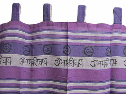 Purple Indian Cotton Om Namah Shivay Yoga Tab Top Curtain Panel - Ambali Fashion Tapestries 