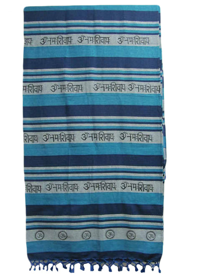 Indian Om Namah Shivay Yoga Meditation Handloomed Cotton Blue Throw Bedspread Tapestry - Ambali Fashion Tapestries beach, bohemian, boho, classic, eastern, ethnic, hippie, indian, lightweight