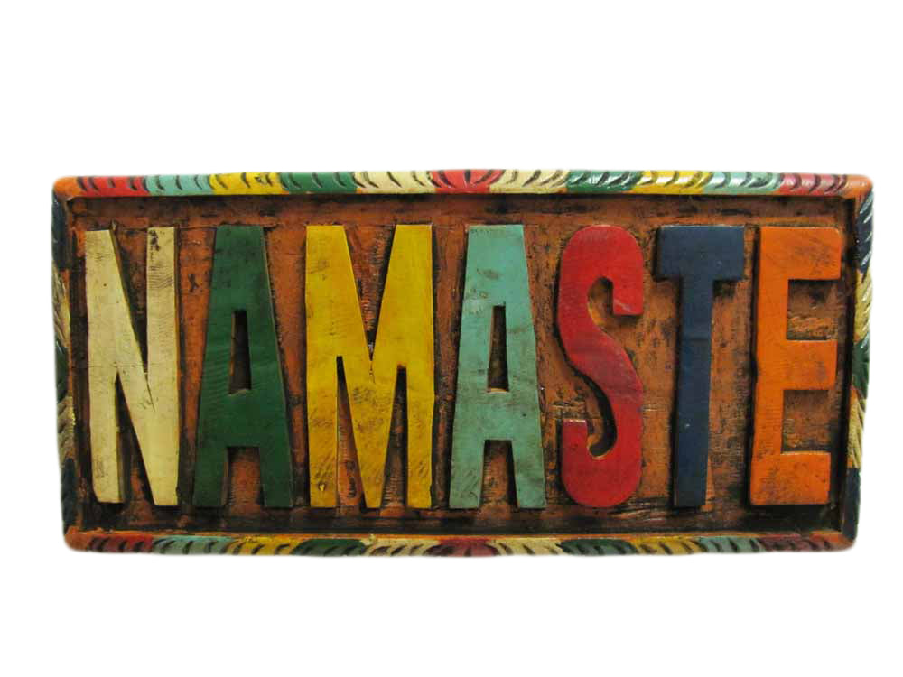 Vintage Hand-Carved Namaste Wooden Wall Plaque (12" x 5.5") - Ambali Fashion Home Accents 