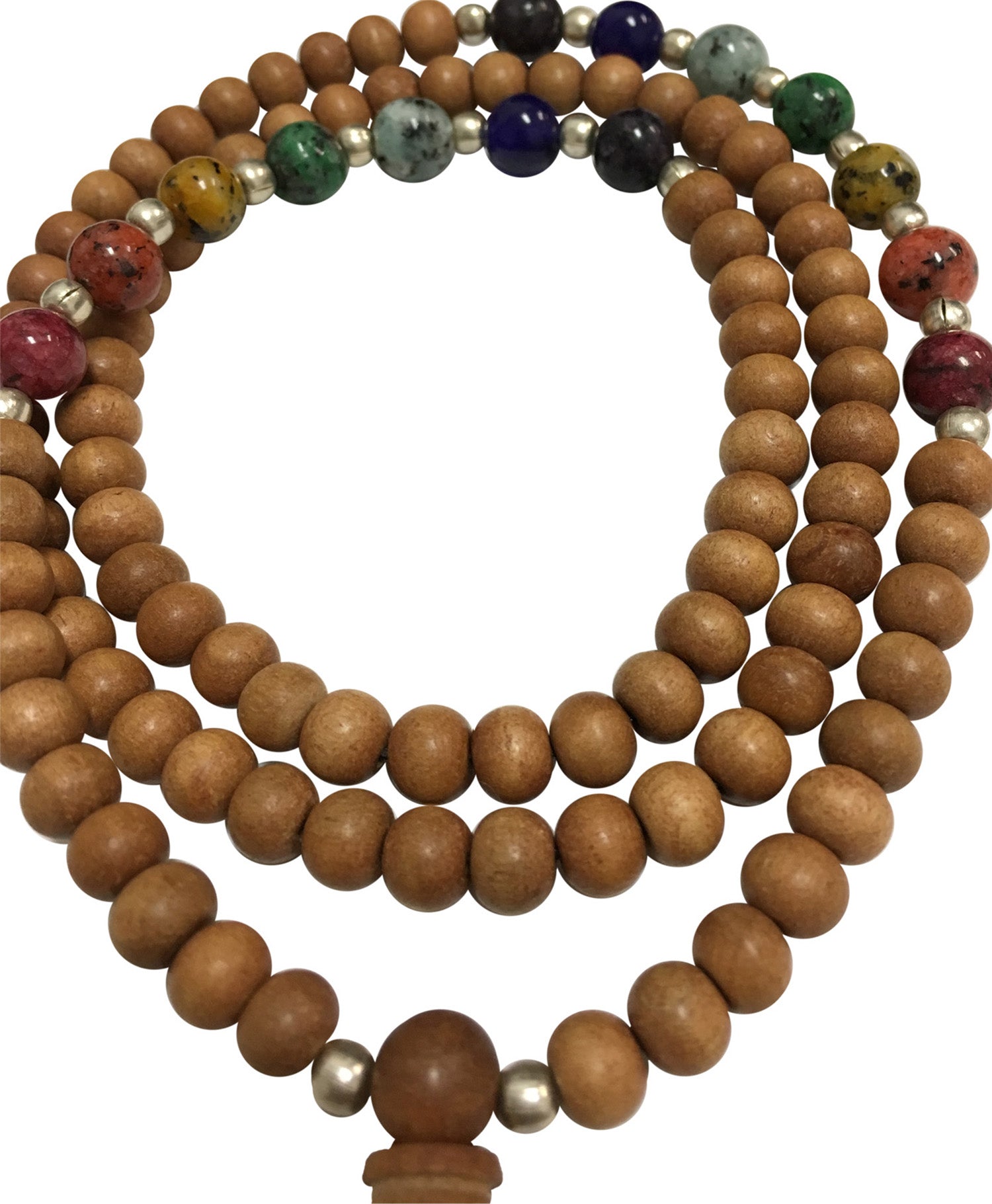 Handmade Genuine Sandalwood Tibetan Seven Chakra Yoga Meditation Mala Prayer Bead Necklace - Ambali Fashion Necklaces 