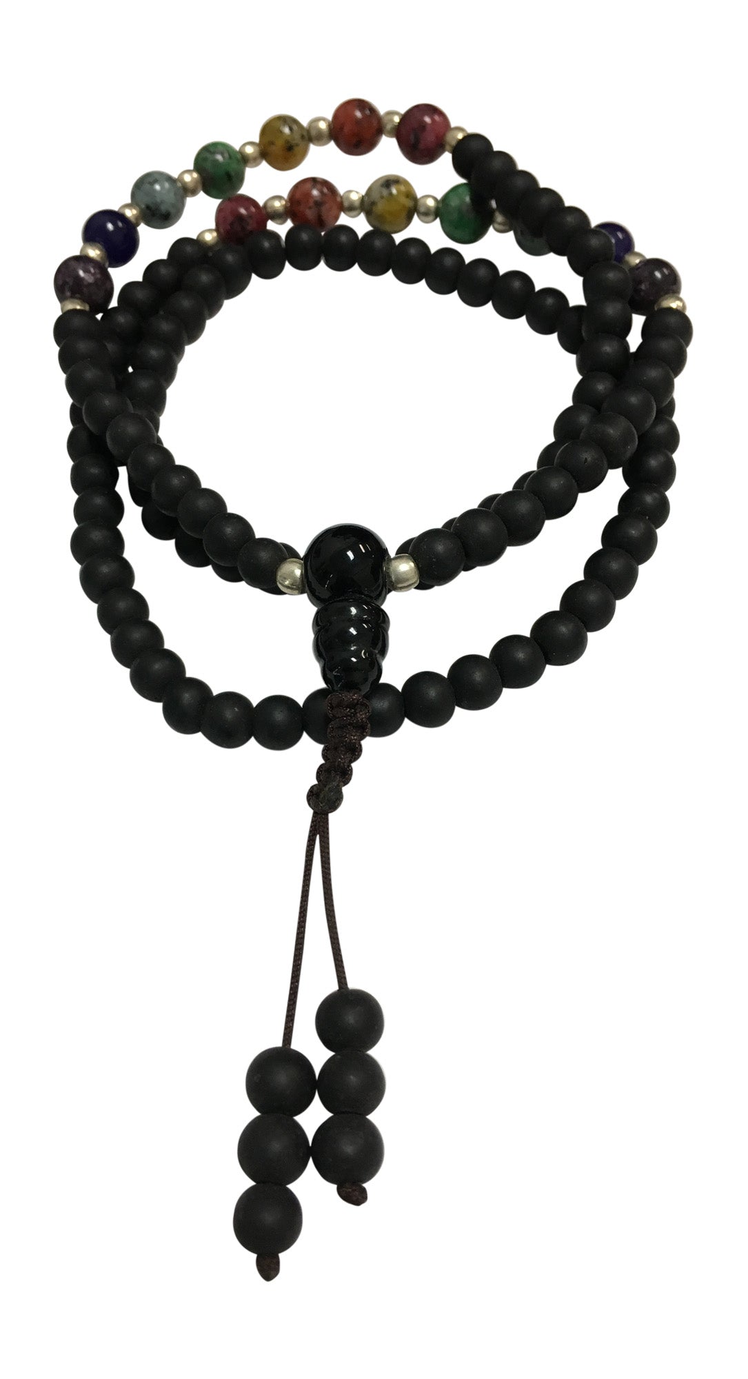 Handmade Matte Finish Obsidian Seven Chakra Yoga Meditation Mala Bead Necklace - Ambali Fashion Necklaces 
