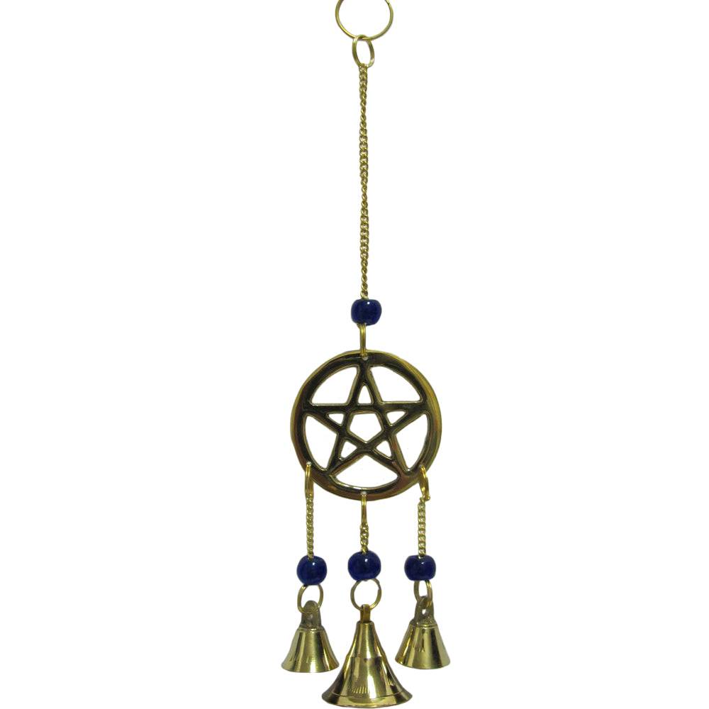 9" Pentagram Brass Wind Chime with Glass Beads - Ambali Fashion Wind Chimes bohemian, boho, casual, classic, decor, decoration, dorm, eastern, hippie, indian, meditation, new age, sixties, tr